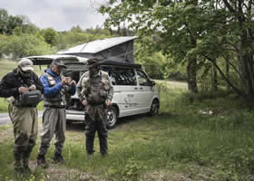 Friends during camper van fishing trips