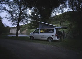 Camper van during a fishing trip