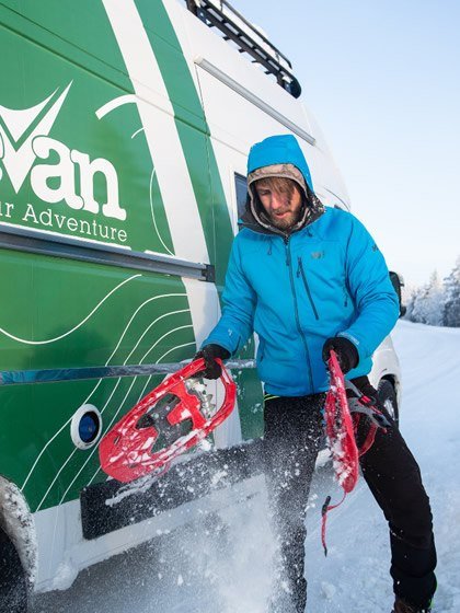 Campervan landscaped with snow