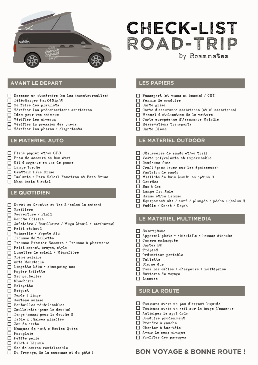 Campervan hire: checklist for Road trip by roammates